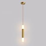 KUYBTU Hängelampe für den Nachttisch, goldfarben, lange und schlanke Röhre, Pendelleuchten aus Metall mit Acryl-Schirm, moderne LED-Kronleuchter,