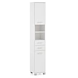 Lomadox Bad Hochschrank 180 cm hoch in weiß matt, 2 Schubladen - PROVIDENCE-80