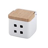 KOOK TIME Knoblauch Dose - Keramik mit deckel aus Bambusholz - Knoblauch Aufbewahrung mit belüftungslöchern für optimale konservierung - Knoblauch Topf 11,5 x 11,5 x 11,5 cm (Weiß)