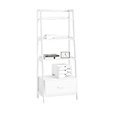 SoBuy FRG116-W Leiterregal Bücherregal Standregal Badregal mit Ablagen und Schublade in weiß B 64cm