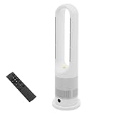 Ventilator Leise, Turmventilator mit Kühlen und Heizen, Stand Ventilator mit Fernbedienung, 8 Geschwindigkeiten, 9h Timer, 80°-Oszillationsfunktion, LED-Display, HxT: 67 x 18,5 (Weiß, Silber)