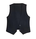 OLGER Denim Weste-Schwarze Retro-Gewaschene Jeansweste Slim Fit Gilet Damen Kurze Jeansweste Plus Size Jeansjacke Sommer Frühling Jeansjacke Knopfleiste Cardigan Top,L
