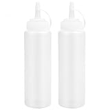 Naapesi 2 Stück Plastik Squeeze Flasche, Quetschflasche Mit Kappen, 8oz Kein Leck Condiment Flaschen für Malen,Backen,Ketchup,scharfe Soße,Olivenöl, Saucenflasche(Transparent, 250ML)