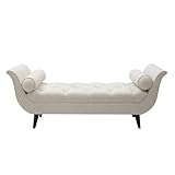 KhUkhu Moderne gepolsterte Ottomane-Bank für das Bettende im Schlafzimmer, Ottomane mit Samtknopfpolster und gerollten Armlehnen, Sitzbank für den Eingangsbereich im Wohnzimmer,Beige,120x46x70cm