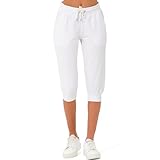 Smith & Solo Jogginghose Damen 3/4 - Sporthose Capri Kurze Hose Yogahose Damen, Freizeithose Laufhose Sommer Kurz Hosen,Trainingshose Fitness Sweathose s (Weiß, S)