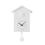 Kamanan Kuckucksuhr,Modern Pendeluhr Wanduhr mit Pendel, Moderne Schwarzwalduhr mit Nachtruhefunktion Vogelstimme (Weiß)