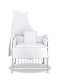 Beistellbett 3-in-1 Babybett, Stubenbett & Reisebett | Komplettset mit Matratze & Baldachin | Royal Spitze | Höhenverstellbar & Atmungsaktiv Weiß