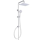 YEAUPE PRO Duschsystem ohne Armatur, Chrom-Edelstahl Duschset, 30x20cm Quadratische Regenduschekopf, 3 Strahlarten ABS Handbrause Duschkopf, 65-102cm Höhenverstellbare Duschstange