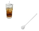 600ml Gläserbecher mit Deckel und Strohhalm, Smoothie Becher aus Glas,mit Tasse Bürste,Luftdicht Wasserdicht Trinkgläser,für Smoothie, Eiskaffee, Fruchtsaft, Soda Wasser, Bubbletee