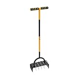 2 in 1 Rasenlüfter,16 solide Nägel 8 Kerne Handvertikutierer,T-förmiges Design Griff Vertikutierer Heavy Duty Rasenspecht Rasen Belüften mit Reinigungswerkzeug Großer Durchmesser der Kernlöcher