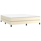 vidaXL Bettgestell, Polsterbett Bett für Schlafzimmer, Bettrahmen mit Lattenrost, Kunstlederbett Doppelbett, Creme 160x200cm Kunstleder