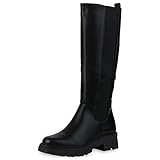 VAN HILL Damen Klassische Stiefel Blockabsatz Schuhe Profilsohle Boots Absatzschuhe Freizeitschuhe 201156 Schwarz Total 36