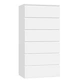 FOREHILL 119cm hoch Kommode weiß mit 6 Schubladen, Sideboard Schubladenschrank für Schlafzimmer Flur Wohnzimmer 60x40x119cm