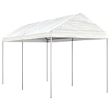 Pavillon mit Dach, 4,46 x 2,28 x 2,69 m, Weiß, PE (Polyethylen) Material, Verzinkter Stahlrahmen, Sonnenschutz für Garten, Grillpavillon Winterfest, Zelt Pavillon, Camping Pavillons
