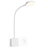 ENUOTEK Weiß LED Steckdosenlampe Steckerleuchte, 4W 350Lm LED Wand Leselampe Bett Schwanenhals Dimmbar mit Touch Schalter für Schlafzimmer Lampe, Neutralweiß Beleuchtung 4000K