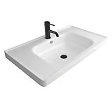 Alpenberger Waschbecken 80 cm Breit | Gäste WC & Badezimmer | Waschtisch Eckig | Hängewaschbecken Wandmontage | Handwaschbecken mit Nano | Bathroom Sink für Moderne Waschplätze