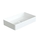 Waschbecken aus Keramik Eckig 60 x 35 cm Aufsatzwaschbecken groß für Waschtisch Unterschrank Waschplatz Badezimmer Rechteckiger Handwaschbecken Waschschale Weiß OHNE Hahnloch Überlauf