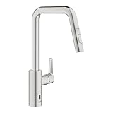 GROHE Start, Küchenarmatur mit Infrarot-Sensor, 2 Strahlarten (Manuelle oder berührungslose Bedienung, ausziehbare Brause, 150° schwenkbar, wassersparend, inkl 6 V Batterie), edelstahl, 101243DC00