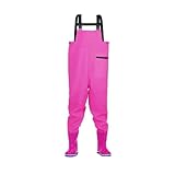 SFOIKVG Wathosen Kinder-Wathose mit Stiefeln, 4 Farben erhältlich, Ganzkörper-Regenhose for Jugendliche, Teenager, Angel-Wathose, wasserdichte Hose(Pink 30-31)