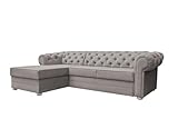 mb-moebel Chesterfield Ecksofa mit Schlaffunktion Sofa mit Ottomane Eckgarnitur Polsterecke Couch mit Bettkasten Samt (Velour) Glamour Wohnlandschaft - 280x180x81cm - Avia (Beige (Paros 03), Links)