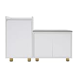 Levkitch Schuhschrank Set mit Schuhschrank und Sitzbank mit gepolstertem Sitz Schuhkipper Schuhregal Schuhbank mit Sitzfläche Schuhkommode Schuhablage