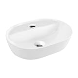 VBChome Waschbecken 51 x 39 cm Keramik Weiß Oval mit Hahnloch Waschtisch Handwaschbecken Aufsatzwaschbecken Waschschale Keramikwaschbecken Waschbecken im Badezimmer