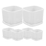 DIYEAH 6 Stück Weiße Mini Pflanzenkübel aus Robustem Keramik mit Untersetzer Quadratische Tisch blumentöpfe für Sukkulenten Kompakte Pflanzschalen für Büro Zuhause und Regaldekoration