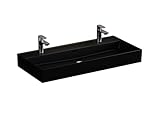 Aqua Bagno | Doppelwaschbecken in Schwarz-matt, Keramik Doppelwaschtisch, eckiges Aufsatzwaschbecken | 101 x 46 cm