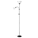 Brilliant Spari Deckenfluter mit Leselampe schwarz, weiß – LED Stehlampe – 1,8 m Standleuchte – für LED-Leuchtmittel geeignet (E27 & E14 Fassung) – mit verstellbarem Lesearm