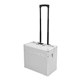 Dettchan Silberfarben Rollbarer Aktenkoffer, Aluminiumlegierung Abschließbarer Aktenkoffer, rollbare Aktenbox mit Teleskopstange, für Büros, Besprechungsräume, Wohnungen 48.5 * 23 * 39cm