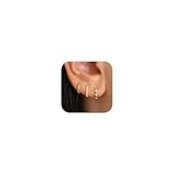 ZHESHY Gold Ohrringe Set Damen 3 Paar 14 Karat Vergoldete Klein Creolen Earrings mit Zirkonia Stapelbar Wasserfest Hypoallergen Goldene Ohrringe Mehrere Piercings Gold Schmuck für Frauen Mädchen