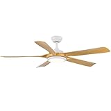 Newday Deckenventilatoren Holzig, 142CM Deckenventilator mit Beleuchtung und Fernbedienung Leise, Deckenventilator Groß mit Licht Dimmbar, Ventilator Lampe Decke mit 5 Flügel 3 Timer 6 Gang, Motor DC