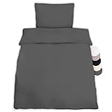 Beautissu 1er Set Renforcé Bettwäsche Set 135x200 cm Julie - Kissenbezug 80x80cm – Bettwäsche mit 1x Bettbezug & 1x Kopfkissenbezug - 2teilige Kühlende Sommerbettwäsche aus Baumwolle in Anthrazit