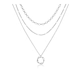 Meteorstarry Silber Halskette Damen 925 Sterling Silber, 3 PCS Layering Kette Damen Silber 925 mit Kreis Anhänger Wasserfest Lange Hypoallergene Silberkette Damen Schmuck Geschenke für Frauen