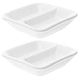 TOYZFRIENDY 2Stücke Weiße Keramik Saucenschalen mit Fächern Geteilte Snack und Gewürzschalen für Soße Dips und Snacks für Küche und Partys