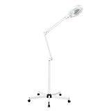 Mqwdxzfes 8-fach Vergrößerung Dioptrien LED Lupenleuchte, 24W 2400LM Lupenlampe Kaltlicht mit 5-Füßiger Standfuß & Rollen, Verstellbare Standlupe Kaltlicht, LED Stehleuchte für Handarbeit/Reparatur