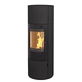 Kaminofen München XL Stahl schwarz 7kw Speicherofen Panoramatür Holzofen Dauerbrand geeignet Schwedenofen 150mm Abgasstutzen selbstschließende Tür (Bauart 1)