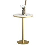 Runder Bistrotisch mit Marmorplatte und goldfarbenem Metallsockel für Küche, Restaurant, Büro und Café, 1 Stück, Theke, Pub, Schreibtisch, ideal für kleine Räume (55 x 55 x 95 cm)