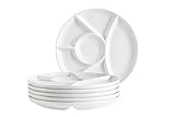Mäser Fondueteller Set für 6 Personen, Teller für Fondue, Party, BBQ, mit praktischen Unterteilungen, vielseitig, zeitlos, Porzellan, weiß, 21,5