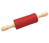 Teigroller Silikon 9 Zoll Rot Nudelholz mit Holzgriff zum Kneten des Teigs von Keksen, Backen von Brot, Pizza und Nudeln (rot, 22,9 cm)