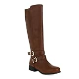 Braun,44 EU, Kniehohe Stiefel für Damen, niedriger Blockabsatz, mit doppelter Gürtelschnalle, seitlichem Reißverschluss, hohe Reitstiefel für Herbst und Winter, Lange Stiefel