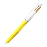 BIC 4-Farb-Sun-Stift Multi Pen einziehbarer gelber Sonnenfarbenstift mit vier verschiedenen lebendigen Tinten, mehrfarbiger Stift in einem für Schule, Büro & Farbcodierung