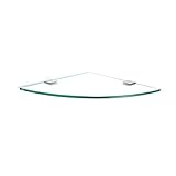 Modernes kleines Badezimmer-Eckregal aus Glas mit dreieckigem gehärtetem Glas und polierten Metallhalterungen, 30 cm Größe