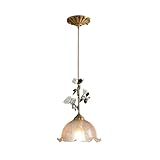Französische Vintage-Hängelampe, verstellbar, handgefertigter Lampenschirm aus mit Blumenmuster, Keramikrosen-Akzenten, Messingkorpus, Kronleuchter for Schlafzimmer, Wohnzimmer, Eingangsbereich, Flur