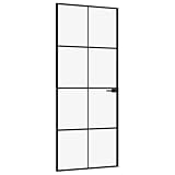 vidaXL Innentür, Zimmertür Komplettset 83x201,5cm, Glastür mit Griff Eisenschloss, Drehtür Tür aus Glas, Modern, Schwarz Hartglas Aluminium Schlank