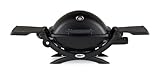 Weber Q 1200 Gasgrill, 43 x 32cm Grillfläche, Portable, 1 Brenner, 2-geteilter porzellanemaillierter Guss-Grillrost, mit Deckelthermometer - Schwarz