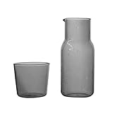AIHEDOUJ Nacht-Wasserkaraffe-Set, Trinkglas, Wasser-Mundwasserflasche für Badezimmer, Glas-Milchflasche, Tassen-Set, Soda-Spender, Getränke, Tee, Geschenke (Farbe: Grau)