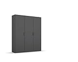 Rauch Möbel Voyager Schrank Kleiderschrank Drehtürenschrank, Grau metallic, Schwarz, 3-türig, inkl. 1 Kleiderstange, 4 Einlegeböden BxHxT 140x194x53 cm