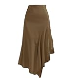 Asymmetrischer Sommerrock, gerüscht, hohe Taille, langer Damenrock, lässig, einfarbig, locker, khaki, L