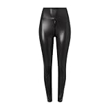 Newdvmmss Damen-Leggings aus Kunstleder mit Zwei-Wege-Reißverschluss im Schritt, Stretch, Leggings aus mattem Leder, Kunstlederhose (Black,L)